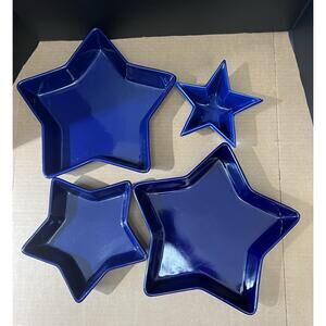 3 chantal stonewear baking dishes blue stars